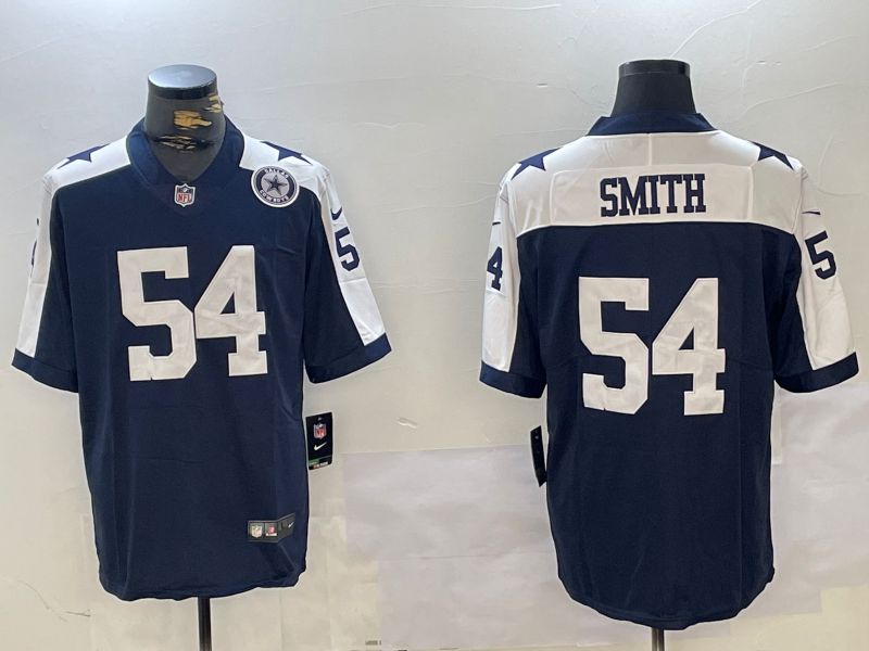Men Dallas Cowboys #54 Smith Blue 2024 Nike Vapor Limited NFL Jersey style 2